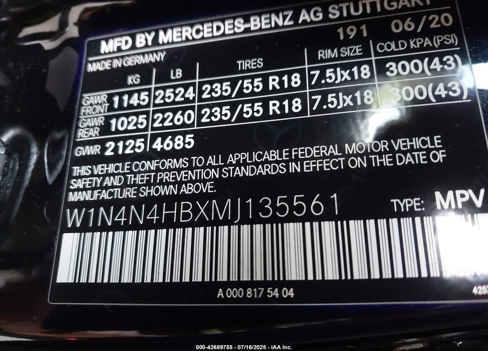 2021 MERCEDES-BENZ GLA-CLASS VIN: W1N4N4HBXMJ135561