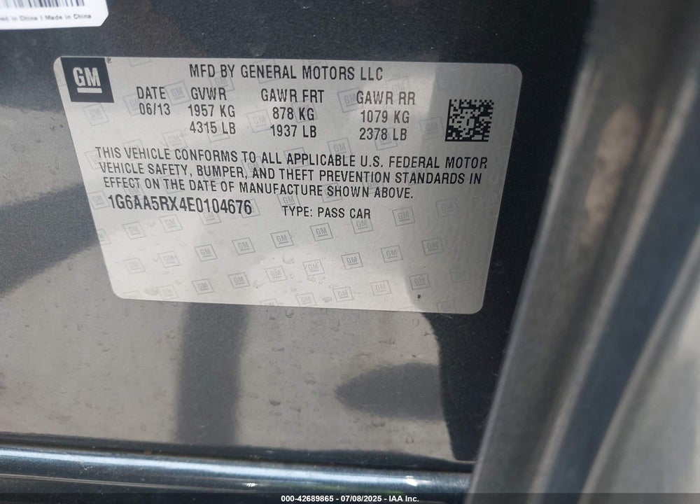 2014 CADILLAC ATS VIN: 1G6AA5RX4E0104676