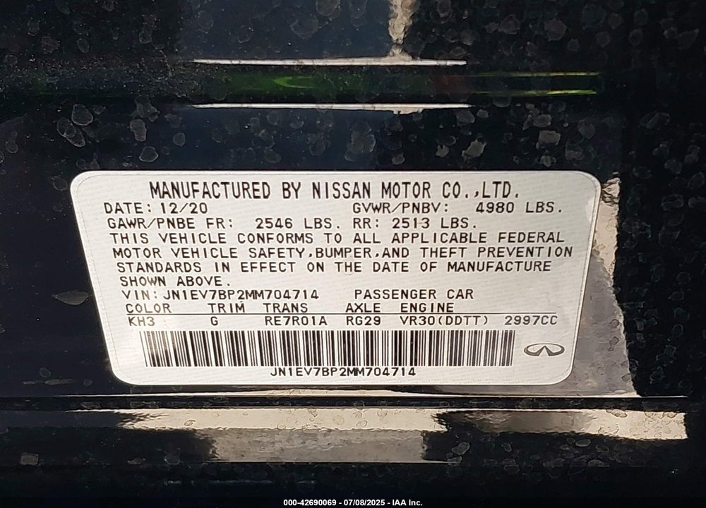 2021 INFINITI Q50 VIN: JN1EV7BP2MM704714