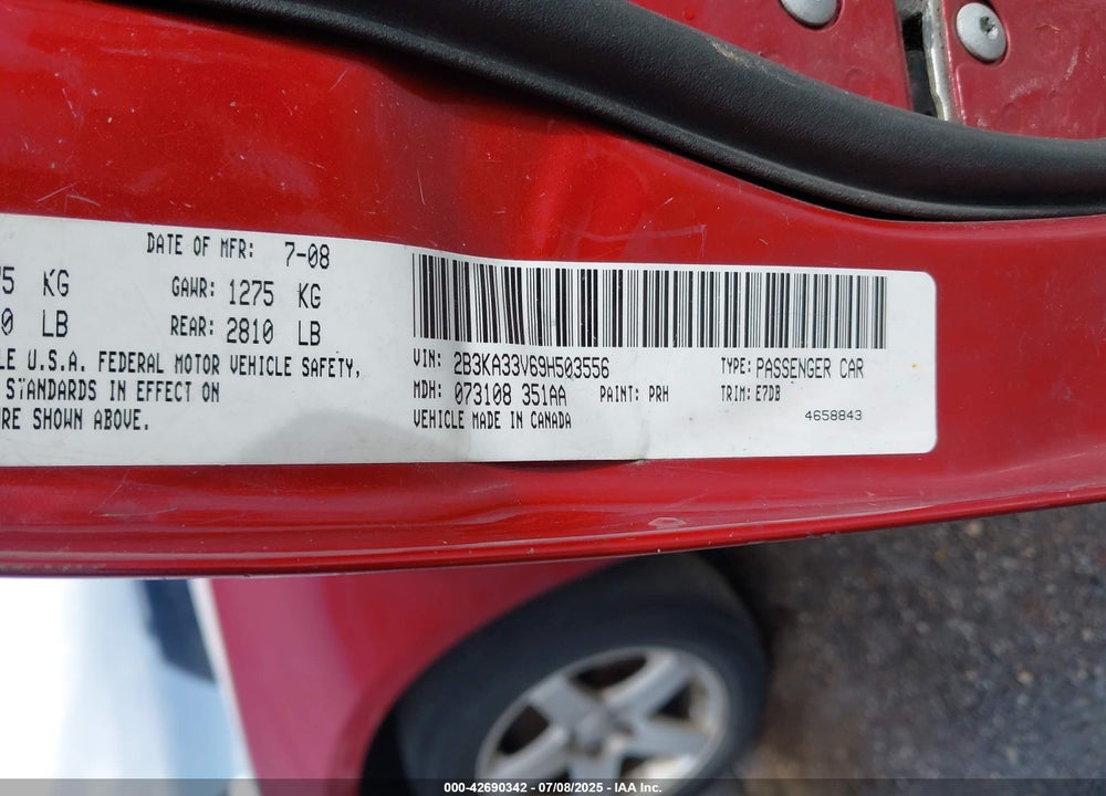 2009 DODGE CHARGER VIN: 2B3KA33V69H503556