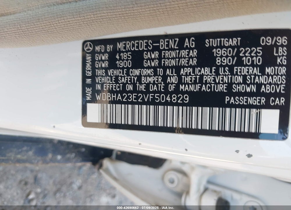 1997 MERCEDES-BENZ C 230 VIN: WDBHA23E2VF504829