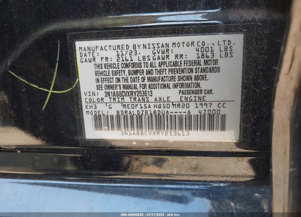 2024 NISSAN SENTRA SV XTRONIC CVT VIN: 3N1AB8CVXRY253613