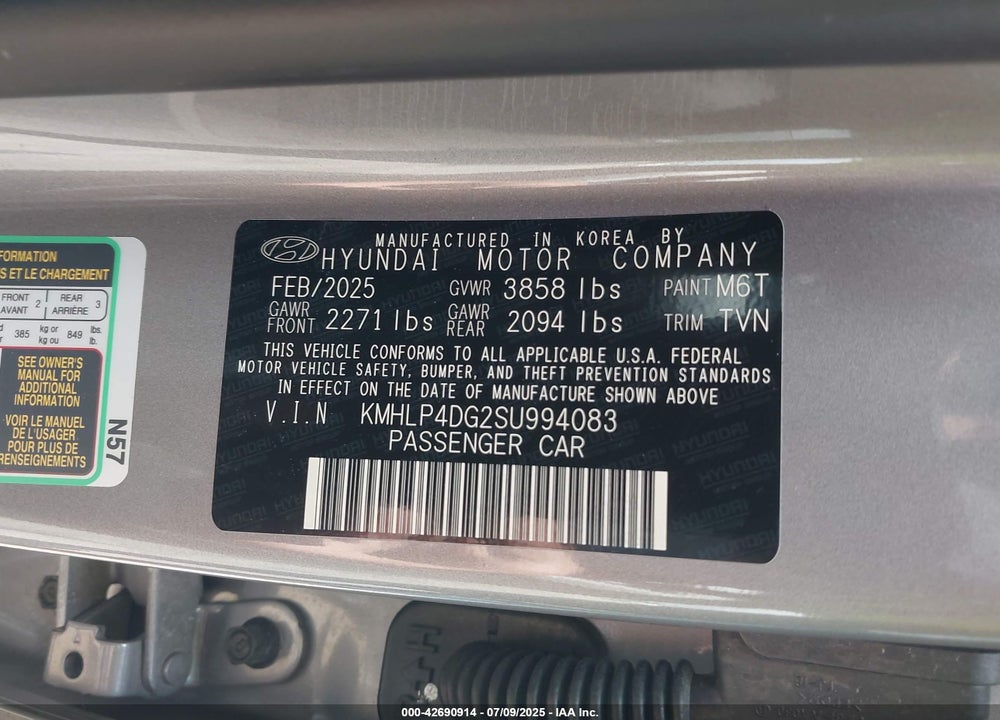 2025 HYUNDAI ELANTRA VIN: KMHLP4DG2SU994083