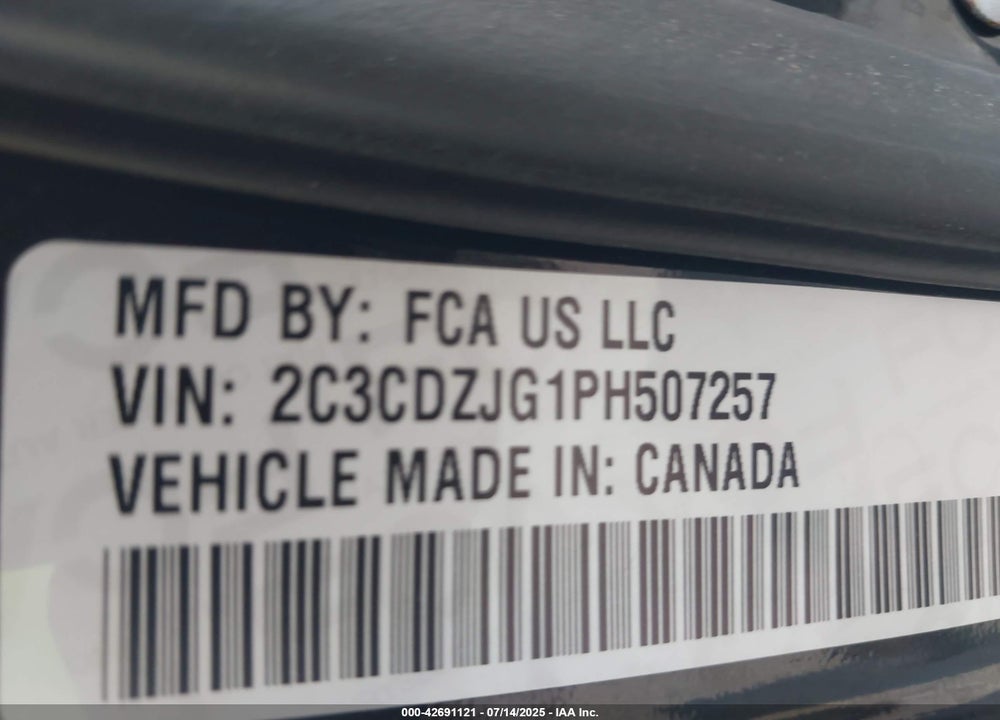 2023 DODGE CHALLENGER VIN: 2C3CDZJG1PH507257