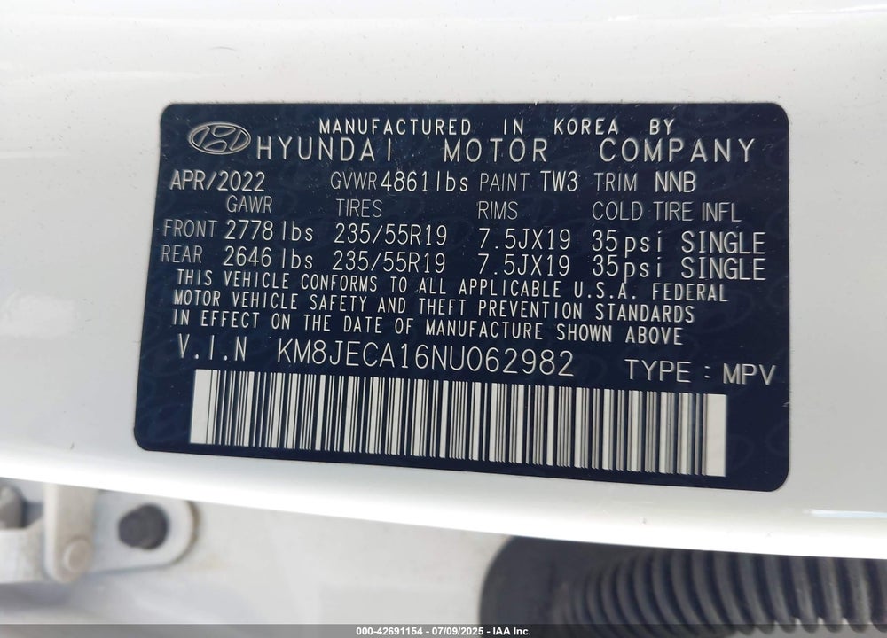 2022 HYUNDAI TUCSON HYBRID VIN: KM8JECA16NU062982