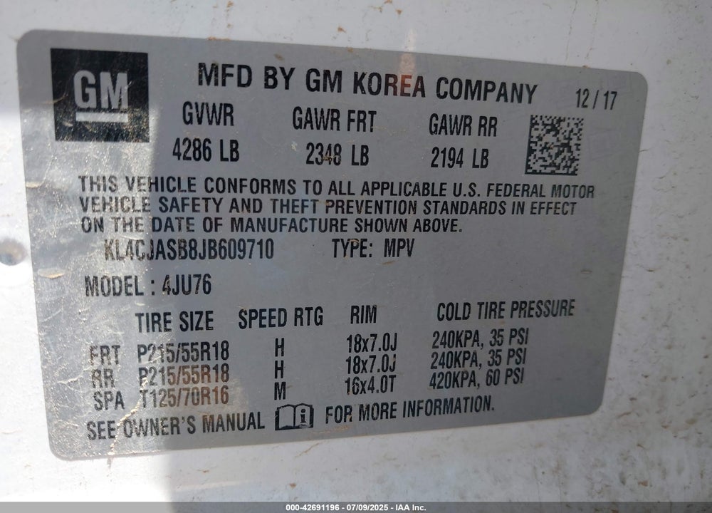 2018 BUICK ENCORE VIN: KL4CJASB8JB609710