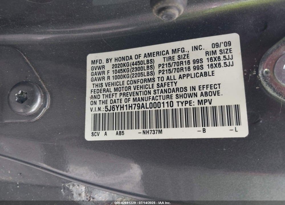 2010 HONDA ELEMENT EX VIN: 5J6YH1H79AL000110