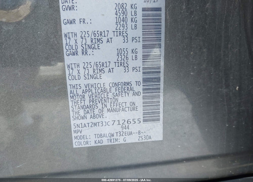 2018 NISSAN ROGUE VIN: 5N1AT2MT3JC712655