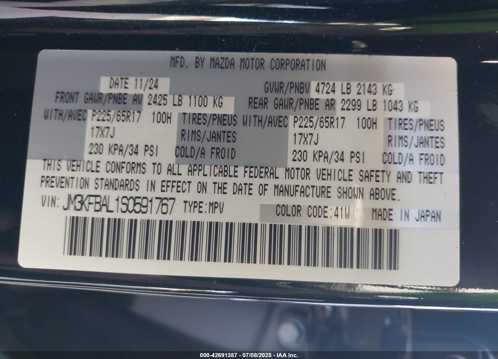 2025 MAZDA CX-5 VIN: JM3KFBAL1S0591767