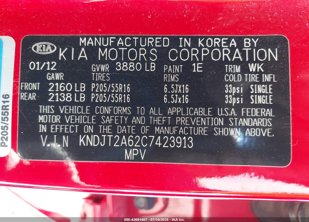 2012 KIA SOUL VIN: KNDJT2A62C7423913