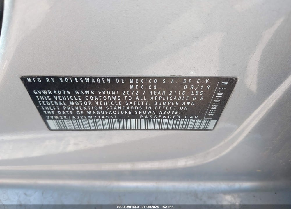 2014 VOLKSWAGEN JETTA VIN: 3VW2K7AJ2EM214931