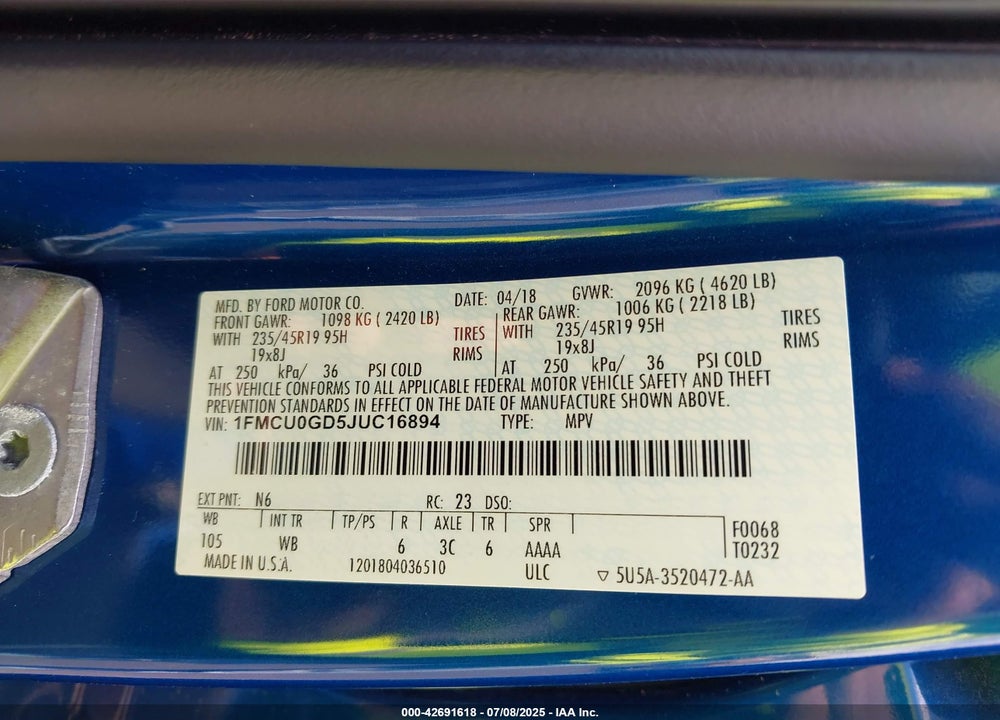 2018 FORD ESCAPE SE VIN: 1FMCU0GD5JUC16894