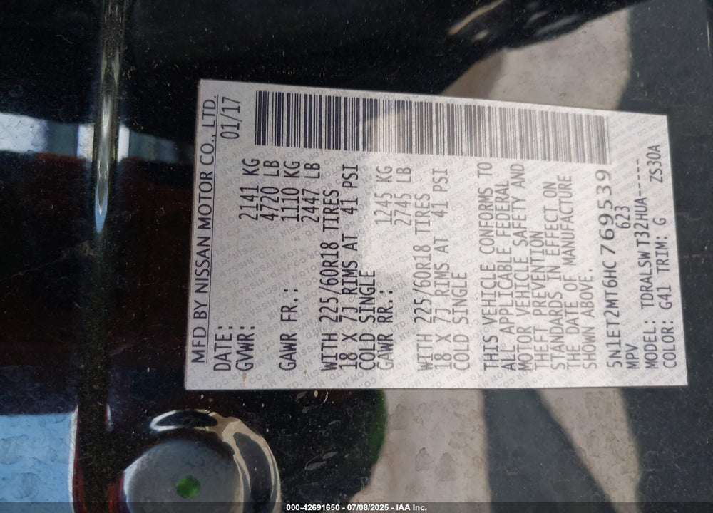 2017 NISSAN ROGUE HYBRID VIN: 5N1ET2MT6HC769539