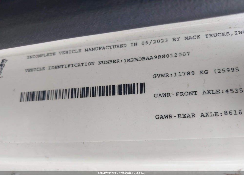 2024 MACK MD VIN: 1M2MDBAA9RS012007