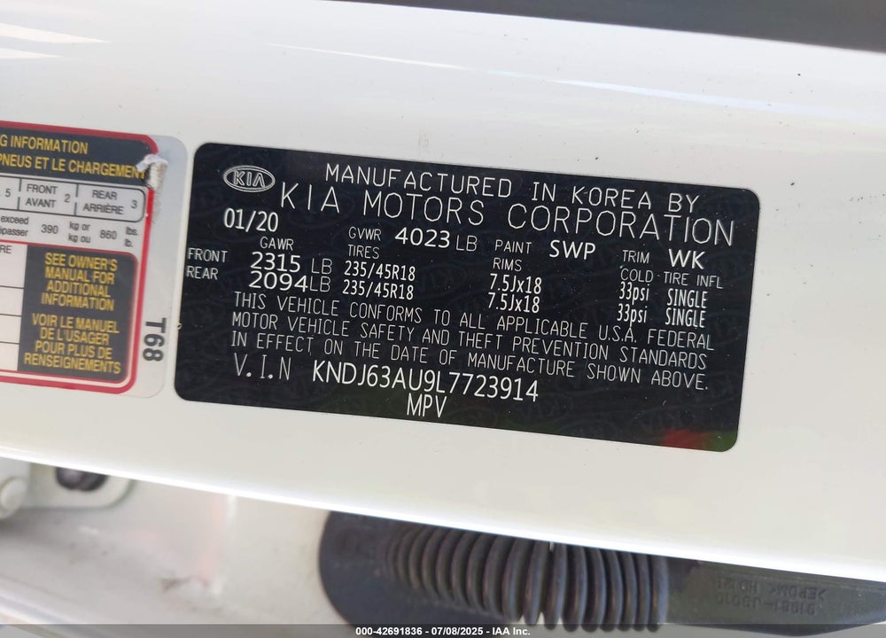 2020 KIA SOUL VIN: KNDJ63AU9L7723914