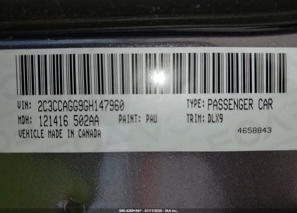 2016 CHRYSLER 300 VIN: 2C3CCAGG9GH147960