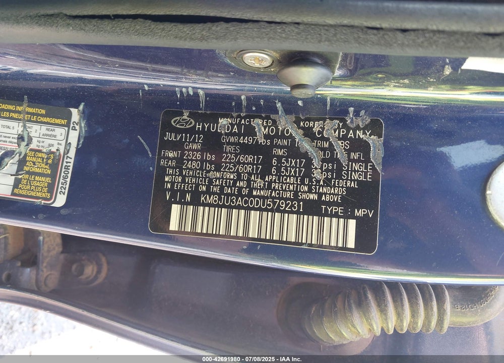 2013 HYUNDAI TUCSON VIN: KM8JU3AC0DU579231