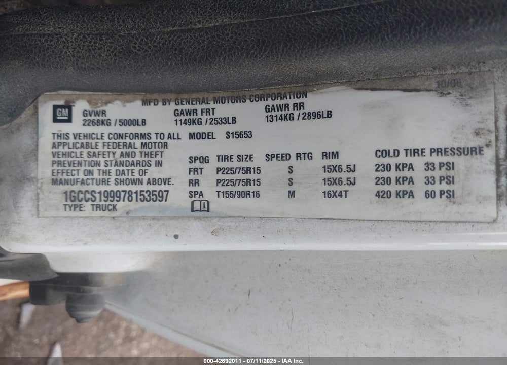2007 CHEVROLET COLORADO LT VIN: 1GCCS199978153597