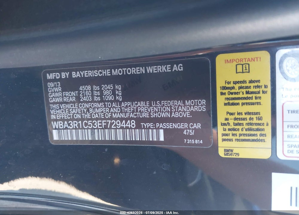 2014 BMW 435I VIN: WBA3R1C53EF729448