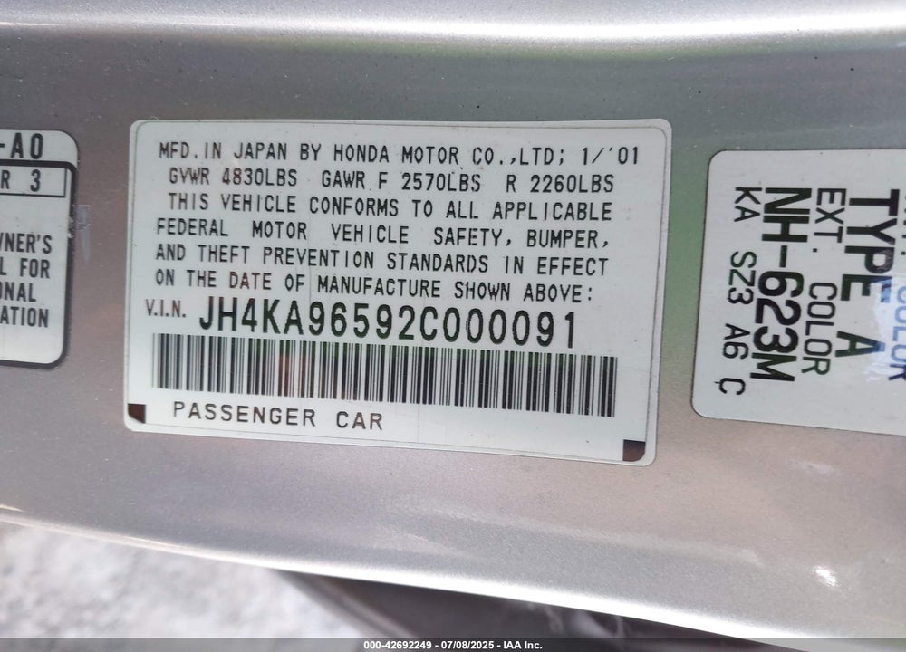 2002 ACURA RL 3.5 VIN: JH4KA96592C000091