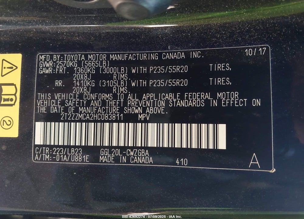 2017 LEXUS RX 350 VIN: 2T2ZZMCA2HC083811