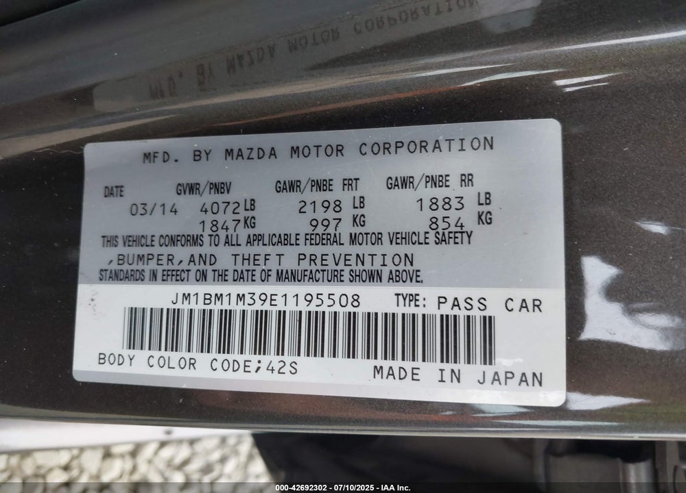 2014 MAZDA 3 S GRAND TOURING VIN: JM1BM1M39E1195508