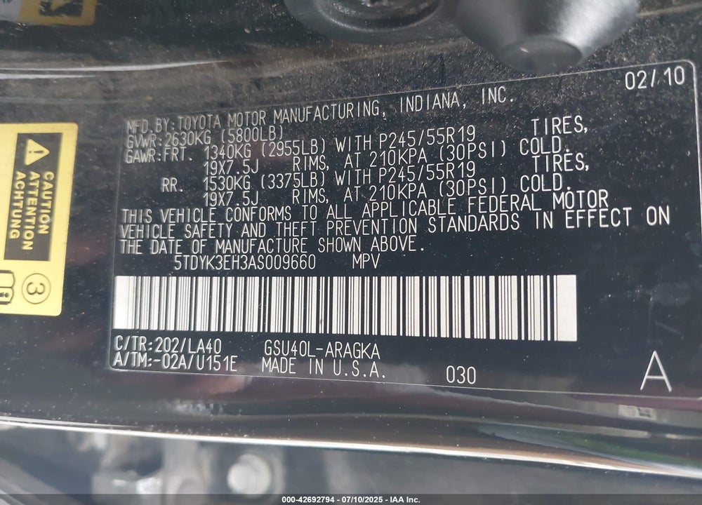 2010 TOYOTA HIGHLANDER VIN: 5TDYK3EH3AS009660