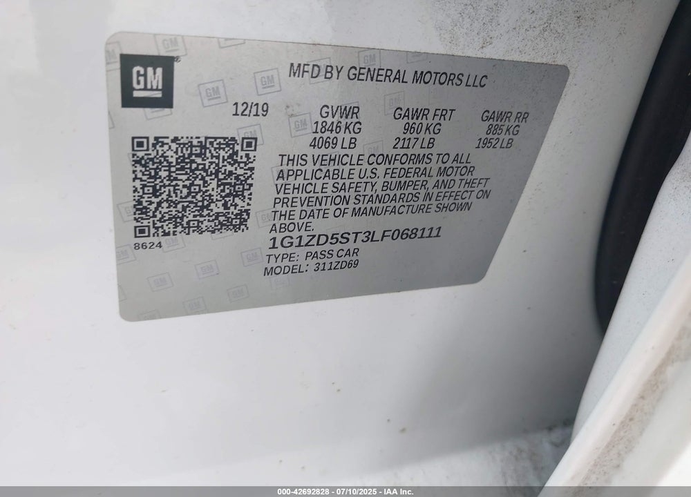 2020 CHEVROLET MALIBU FWD LT VIN: 1G1ZD5ST3LF068111