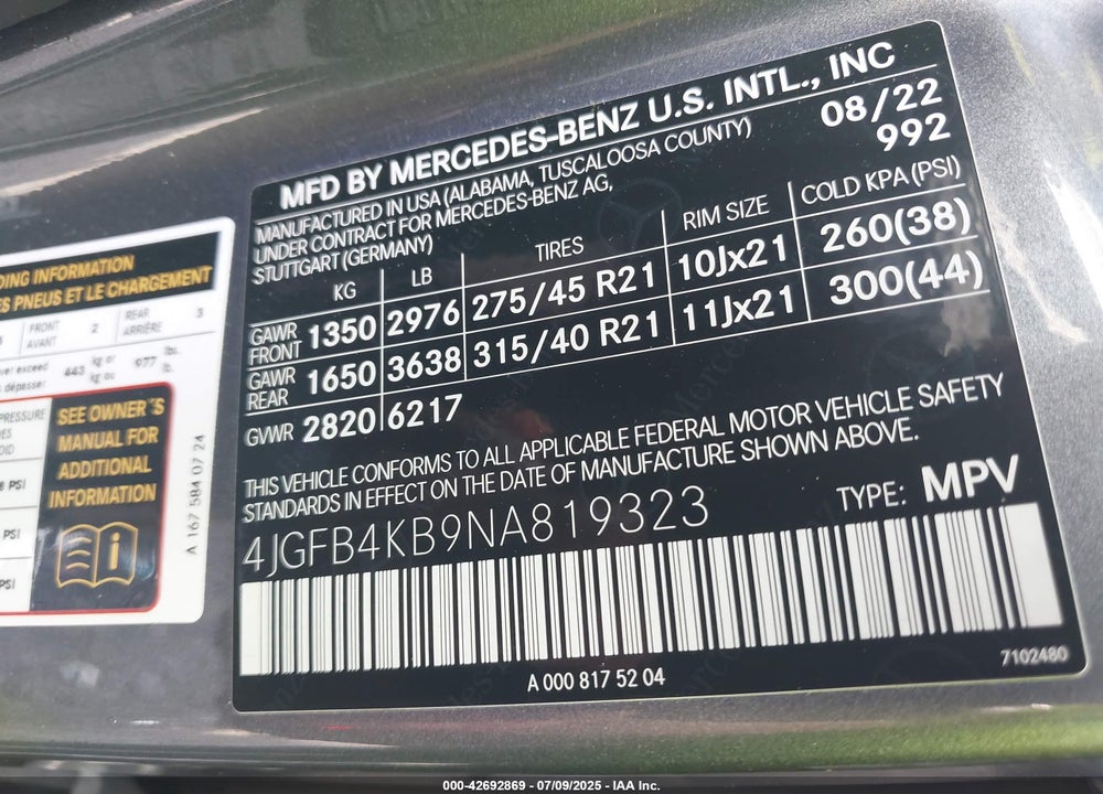 2022 MERCEDES-BENZ GLE CLASS VIN: 4JGFB4KB9NA819323