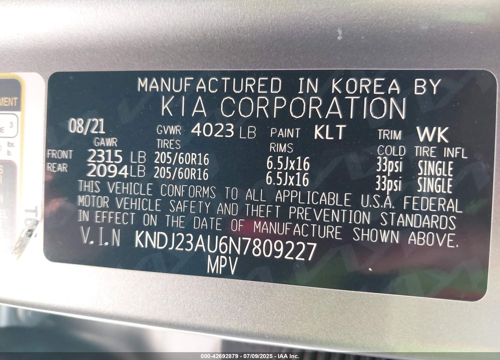 2022 KIA SOUL VIN: KNDJ23AU6N7809227
