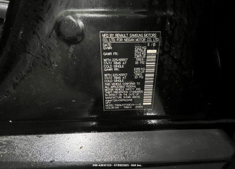 2016 NISSAN ROGUE VIN: KNMAT2MV0GP622418