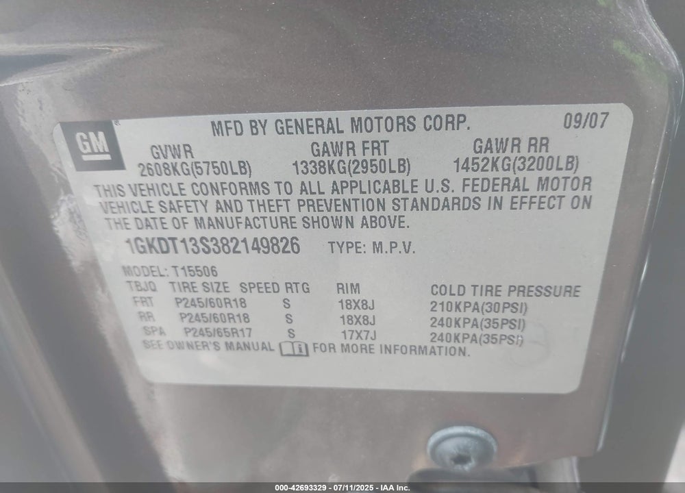 2008 GMC ENVOY SLT VIN: 1GKDT13S382149826