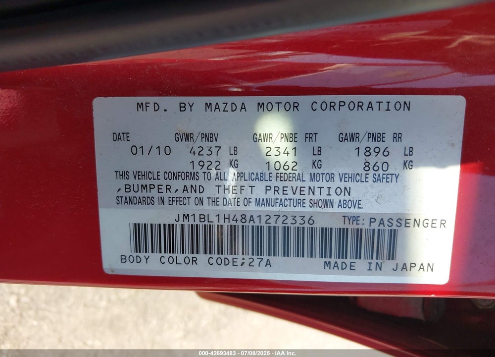 2010 MAZDA SPEED3 SPORT VIN: JM1BL1H48A1272336