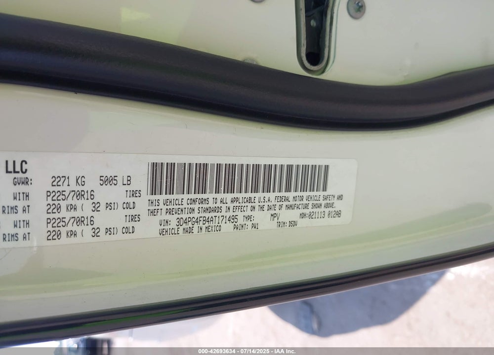 2010 DODGE JOURNEY VIN: 3D4PG4FB4AT171495