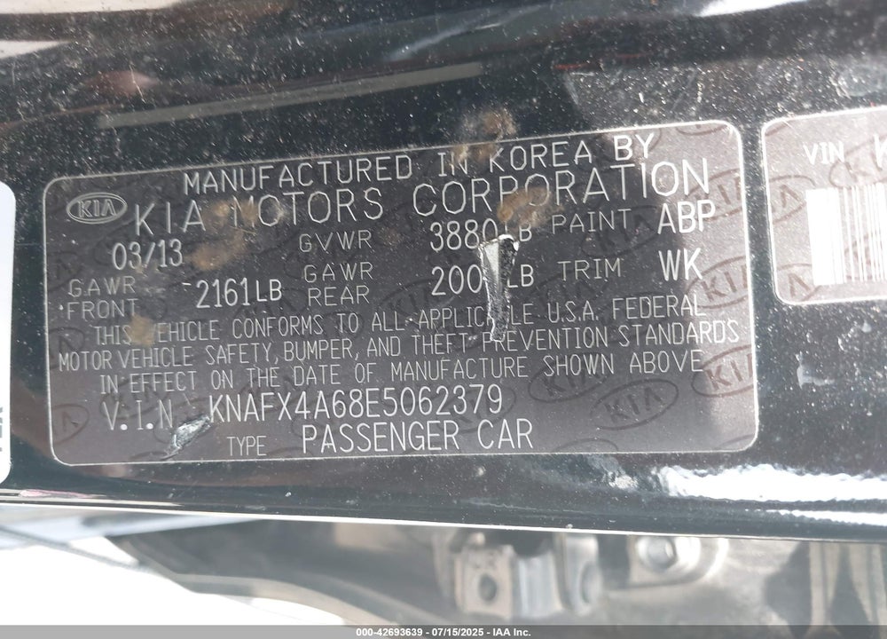 2014 KIA FORTE VIN: KNAFX4A68E5062379