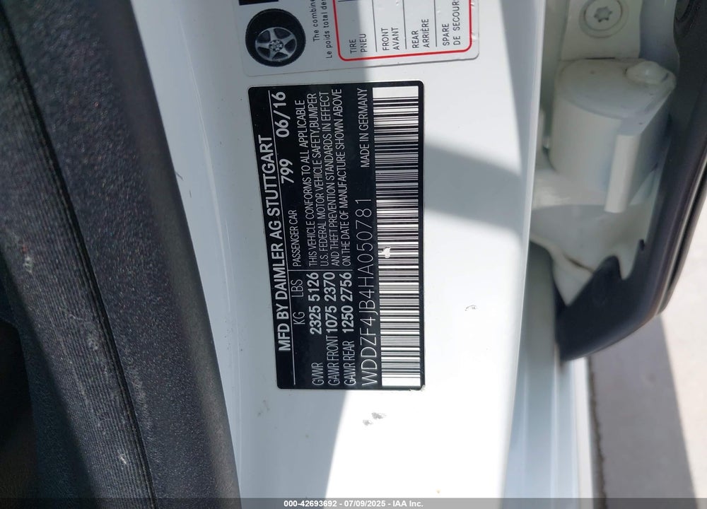 2017 MERCEDES-BENZ E-CLASS VIN: WDDZF4JB4HA050781
