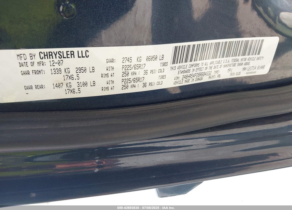 2008 CHRYSLER TOWN & COUNTRY TOURING VIN: 2A8HR54P28R684332