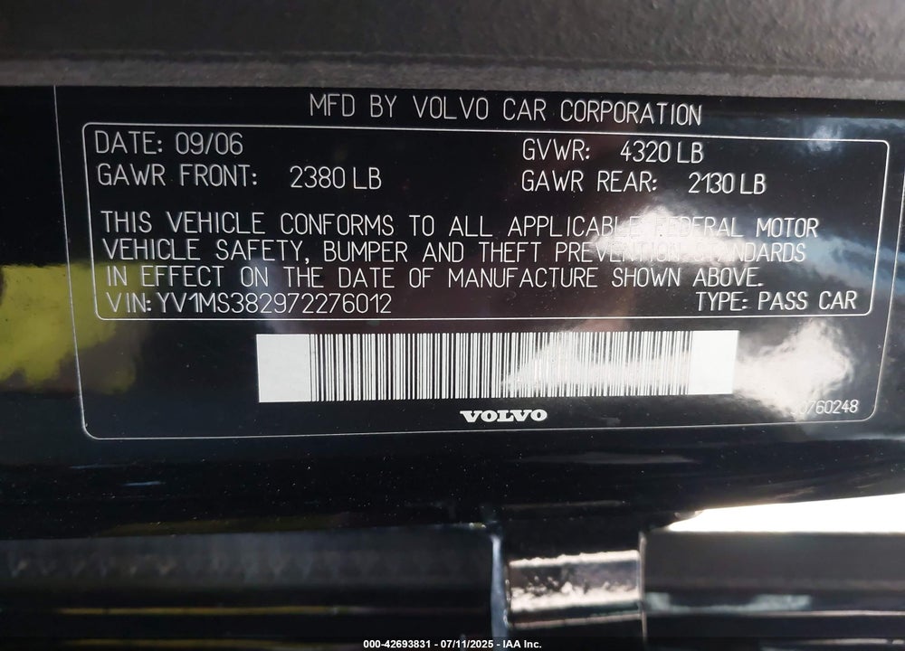 2007 VOLVO S40 VIN: YV1MS382972276012