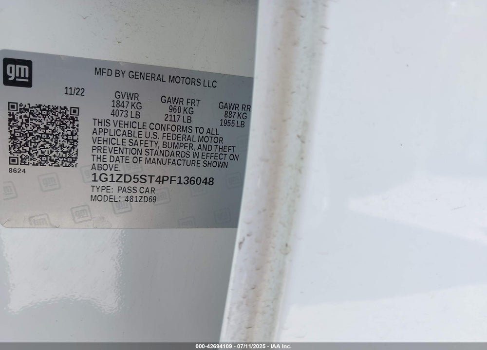 2023 CHEVROLET MALIBU VIN: 1G1ZD5ST4PF136048