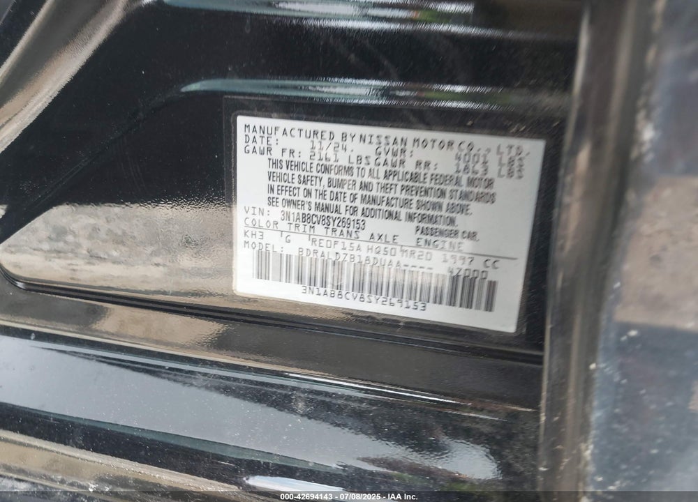 2025 NISSAN SENTRA VIN: 3N1AB8CV8SY269153