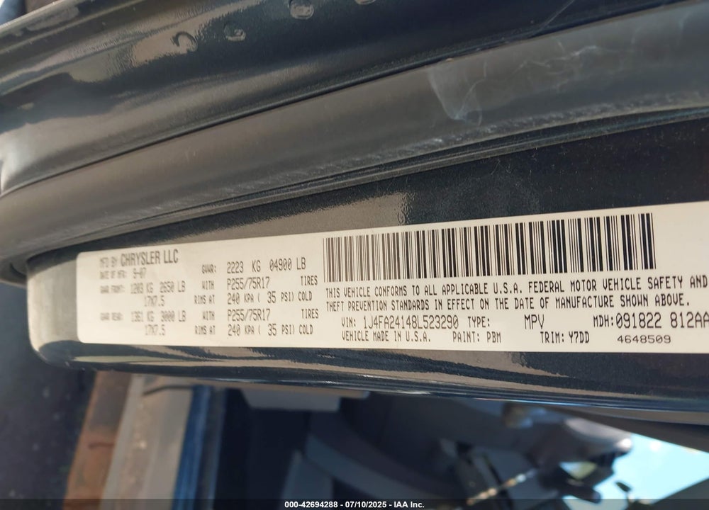 2008 JEEP WRANGLER X VIN: 1J4FA24148L523290