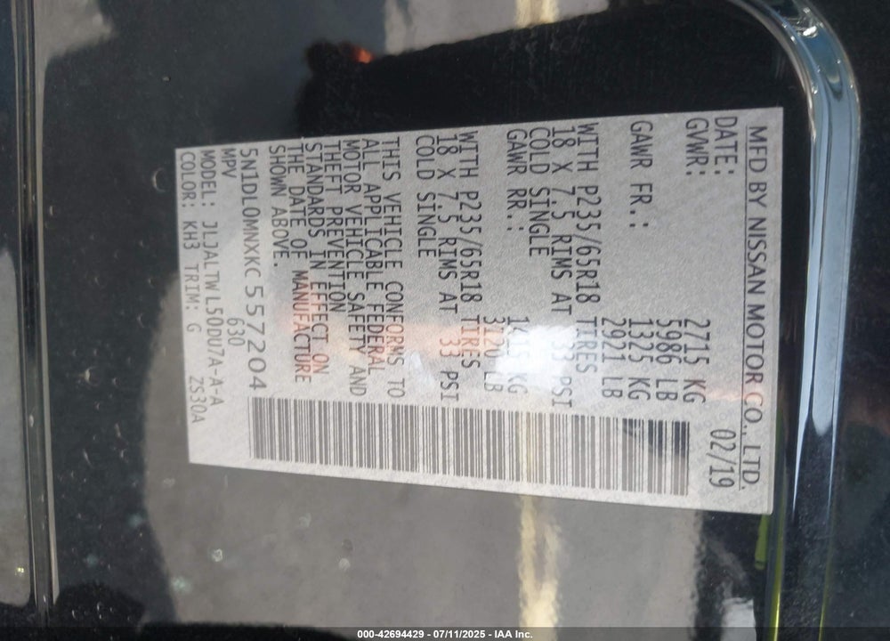 2019 INFINITI QX60 VIN: 5N1DL0MNXKC557204