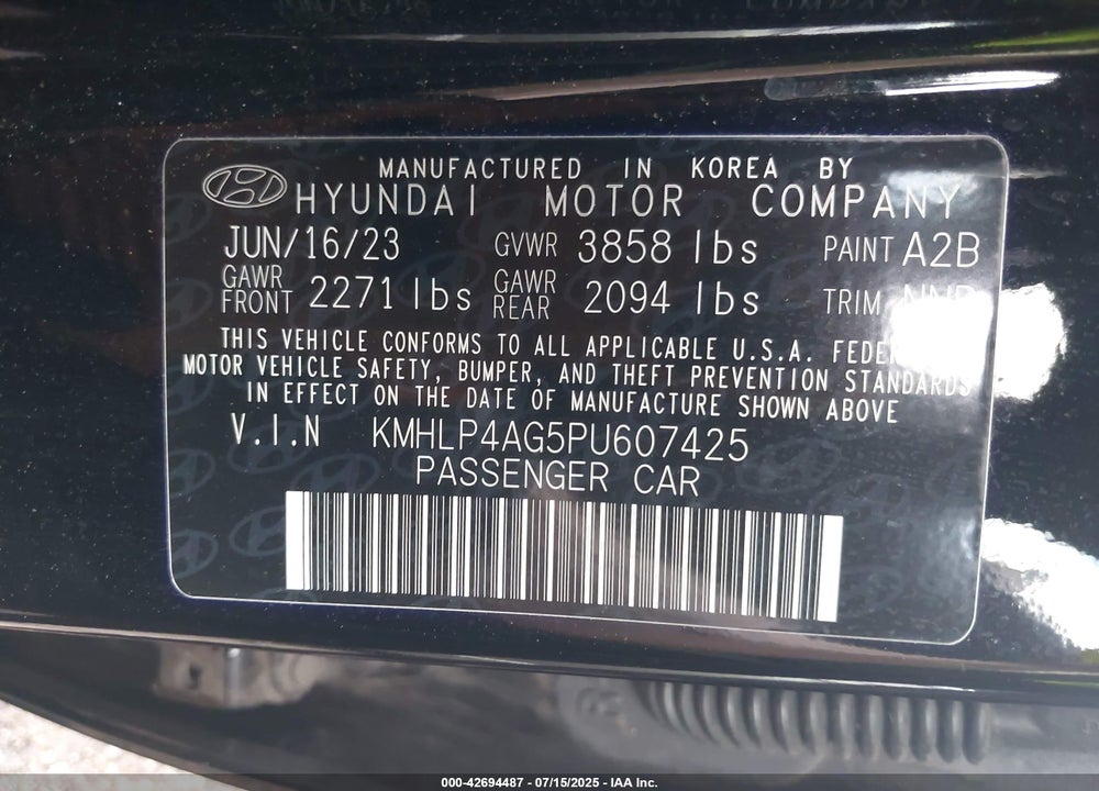 2023 HYUNDAI ELANTRA VIN: KMHLP4AG5PU607425