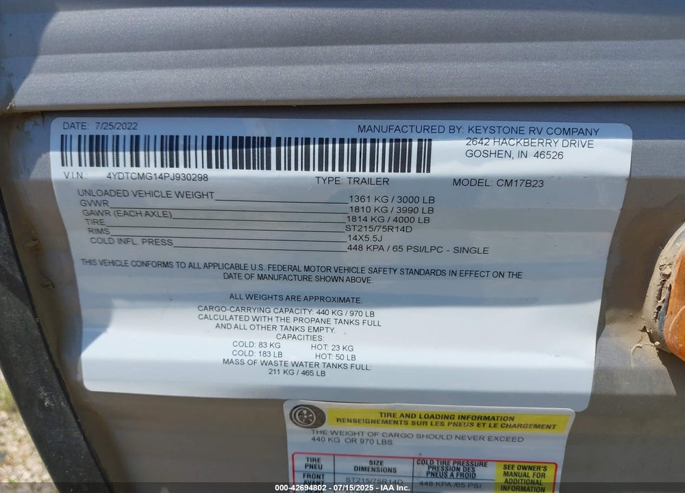 2023 COLEMAN OTHER VIN: 4YDTCMG14PJ930298