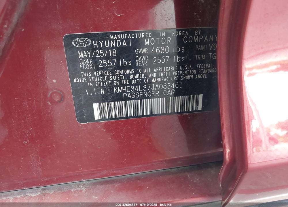 2018 HYUNDAI SONATA HYBRID VIN: KMHE34L37JA083461