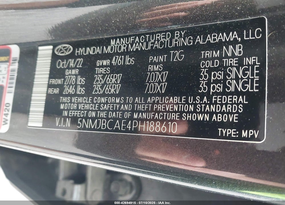 2023 HYUNDAI TUCSON SEL VIN: 5NMJBCAE4PH188610