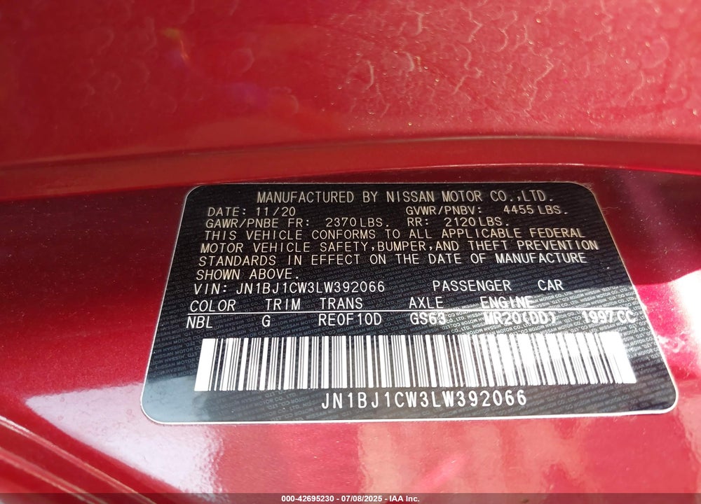 2020 NISSAN ROGUE SPORT VIN: JN1BJ1CW3LW392066