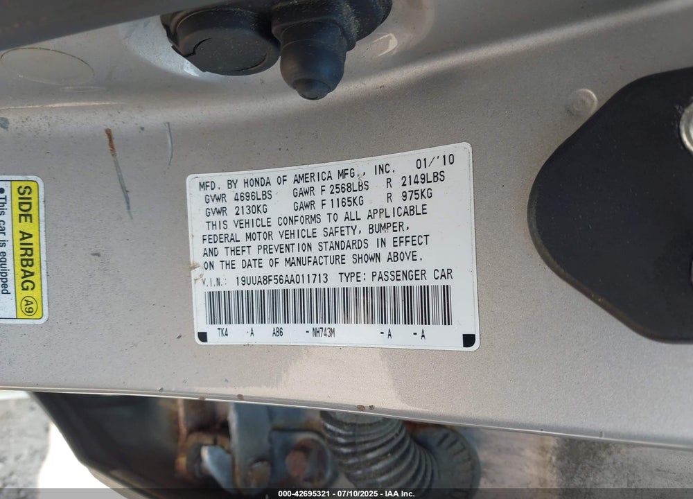 2010 ACURA TL VIN: 19UUA8F56AA011713