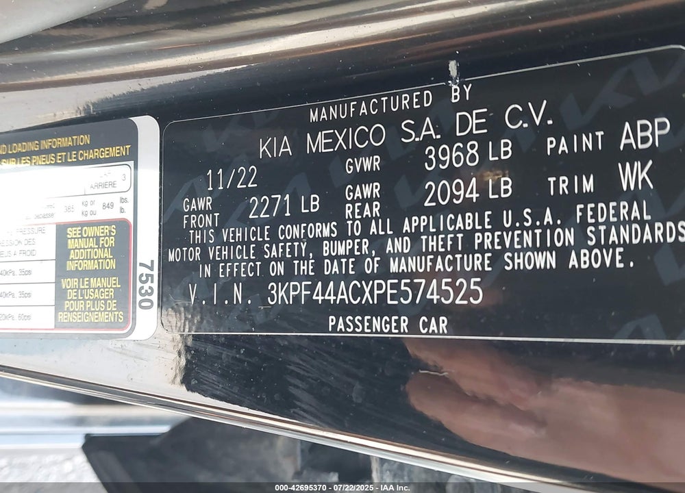 2023 KIA FORTE VIN: 3KPF44ACXPE574525