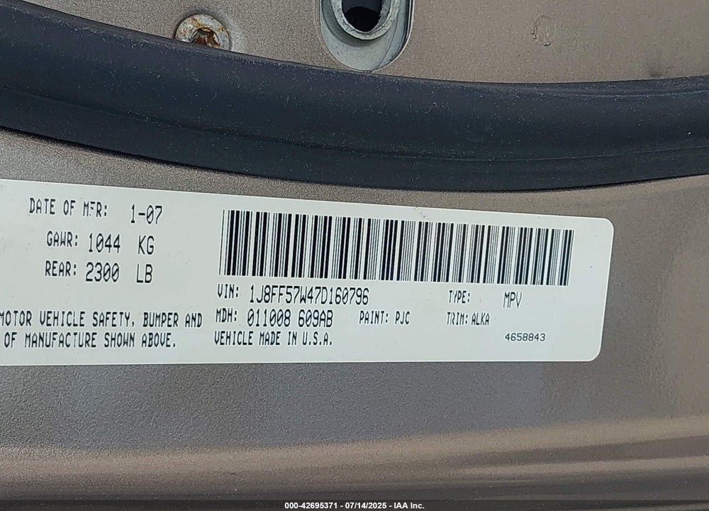 2007 JEEP COMPASS VIN: 1J8FF57W47D160796